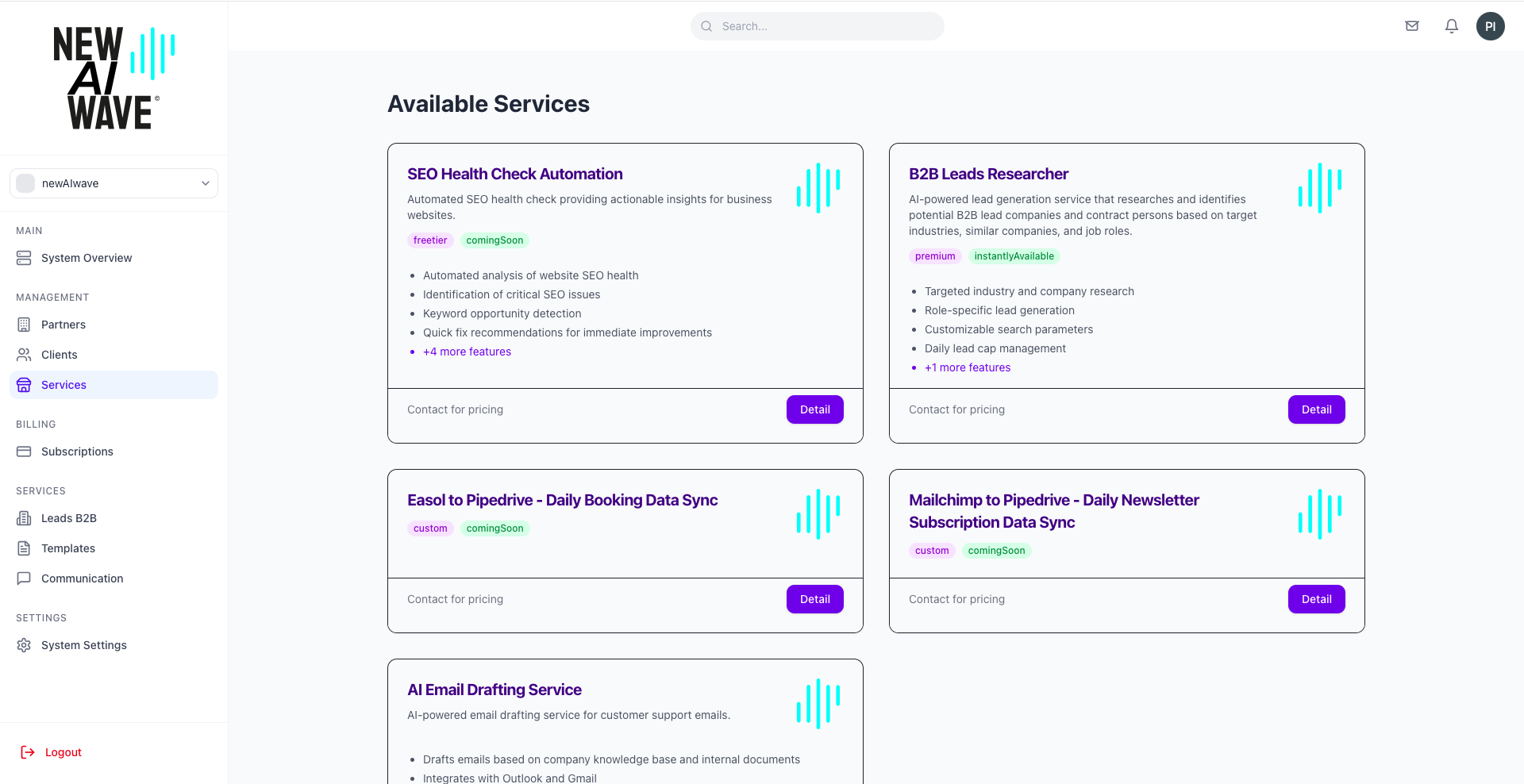 newAIwave dashboard preview